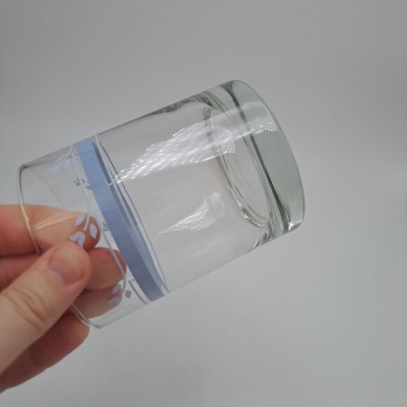 Vintage Clear Drinking Glass With Blue Floral Trim - Picture 7 of 9